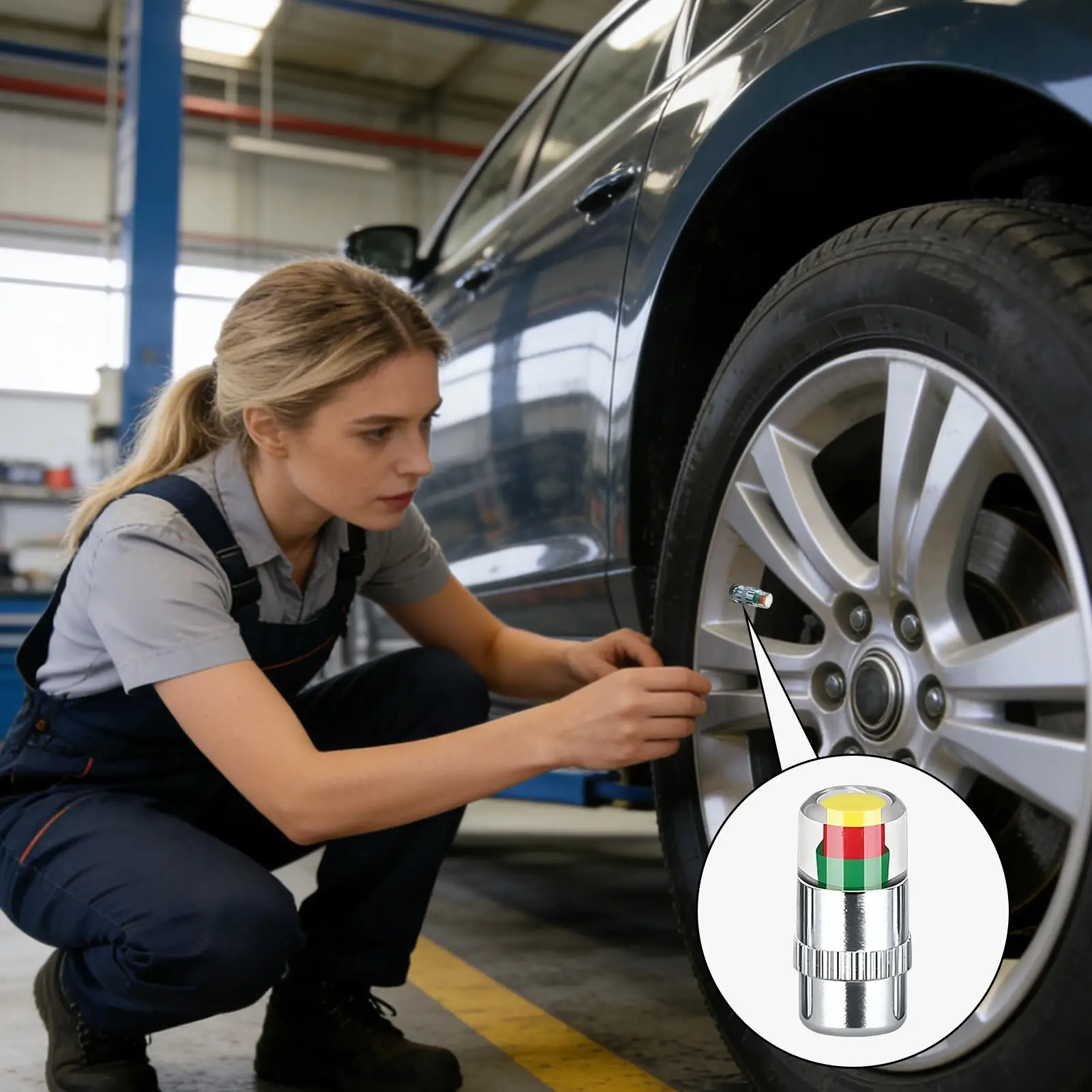 타이어 공기압 모니터링 캡 4개 36 PSI 색상 코드형 밸브 스템 캡 차량 트럭 타이어 게이지용 간편 읽기 공기압 표시기