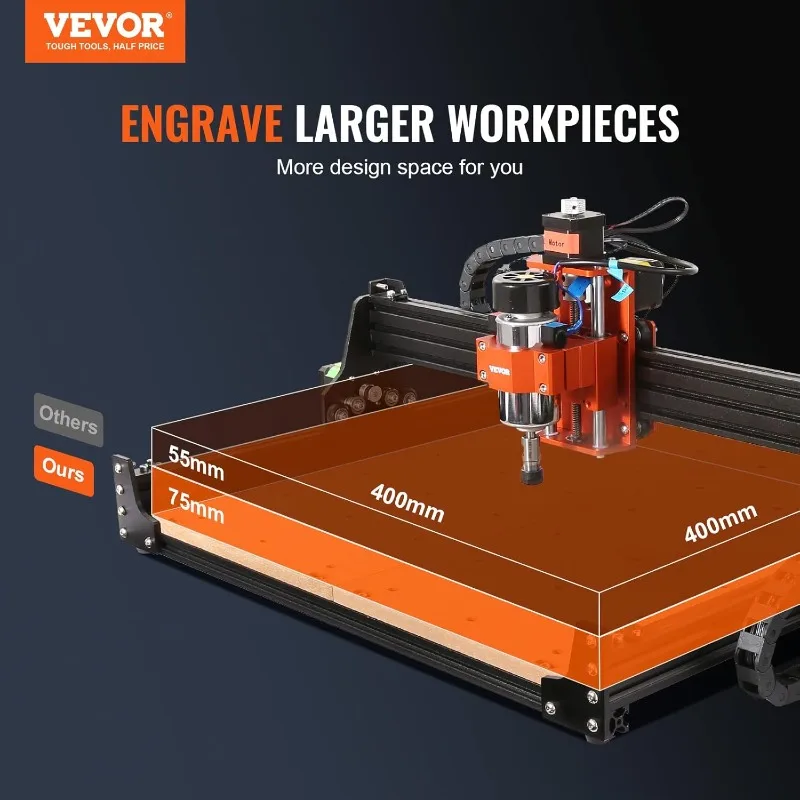 VEVOR CNC Router Machine,300W,3 Axis GRBL Control Wood Engraving Carving Milling Machine Kit,400 x 400 x75 mm 15.7 x 15.7 2.95