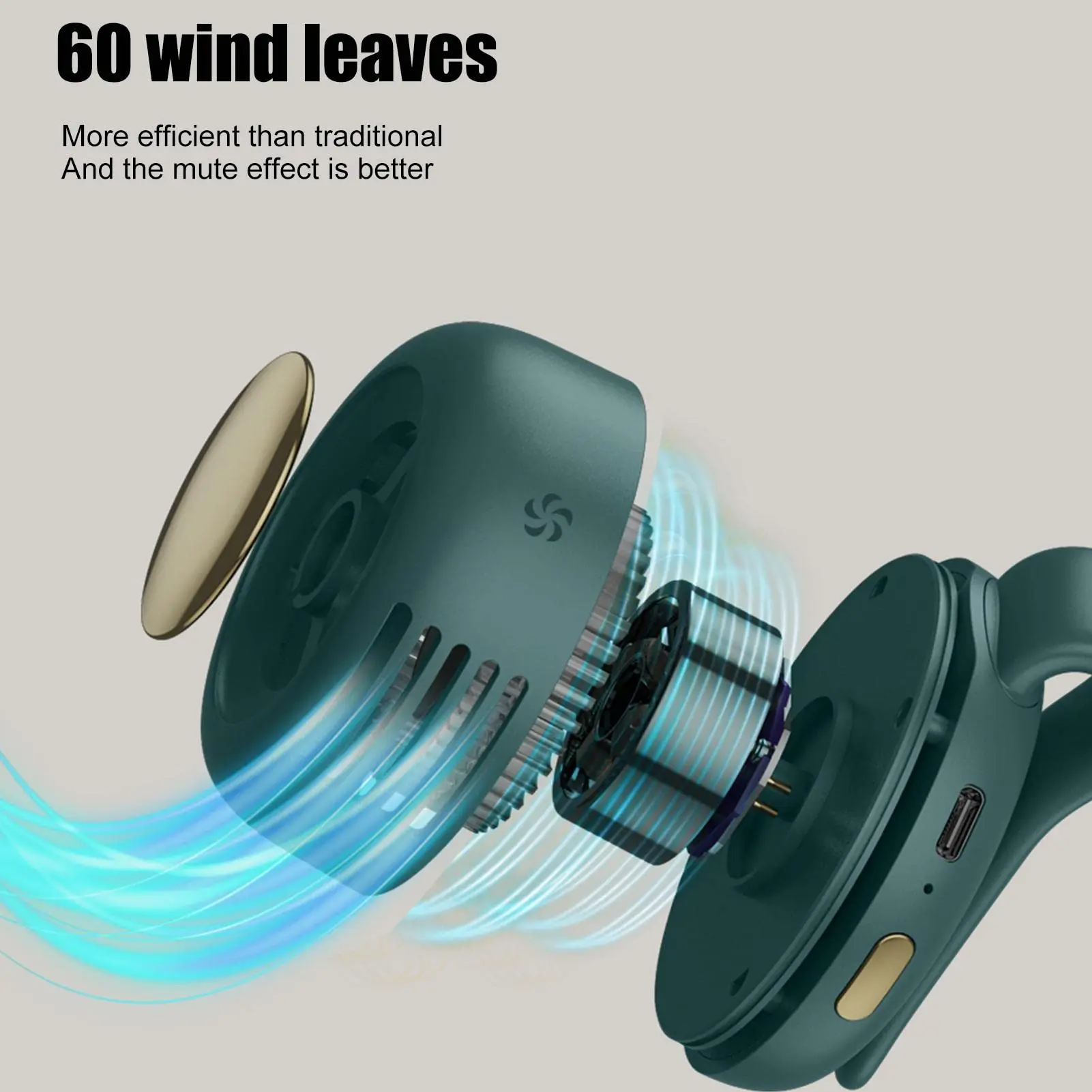 MF019 Mini Whirlwind Portable Snap On Charging Fan Waist Clip Mini Whirlwind Fan 3-Speed Handsfree Silent Strong Wind