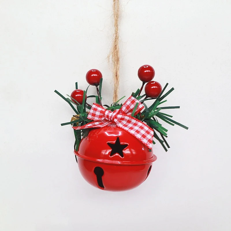 Description Picture 4 of itemChristmas Bells Hanging Decorations Xmas Tree Bell Pendant Imitation Red Berry Decor Iron Bell Pendants Hollowed Snowflake Bells