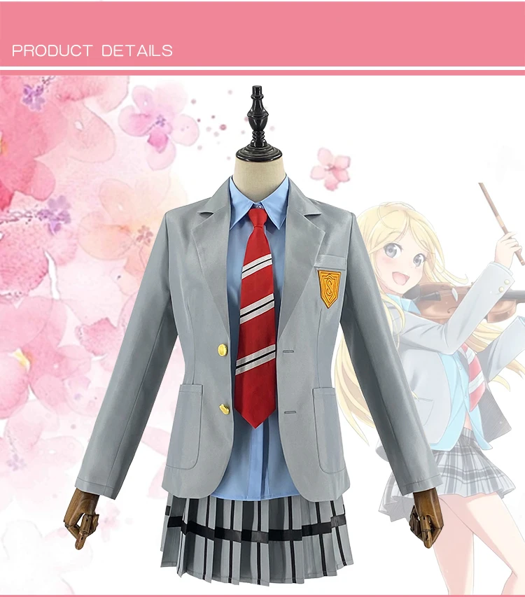 Anime Dein Lüge im April Cosplay Kaori Miyazono Schuluniform Kostüm Halloween Kostüm für Frauen 2