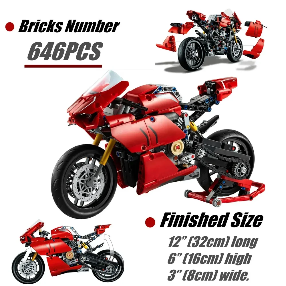 

Высокотехнологичные строительные блоки Ducatis Panigale V4 R, совместимые с мотоциклом, 42107 строительные блоки, Детский Рождественский подарок
