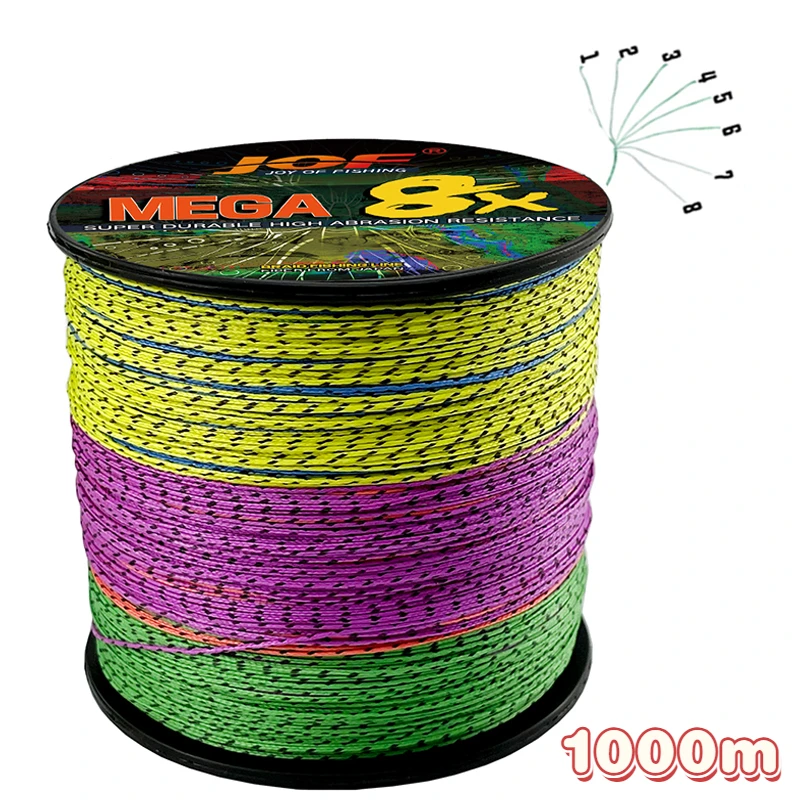 

8 Threads 1000M Super Strong PE Braided Fishing Line Max Drag 78LB Multicolor Smooth Saltwater Weave Wire Abrasion Resistant