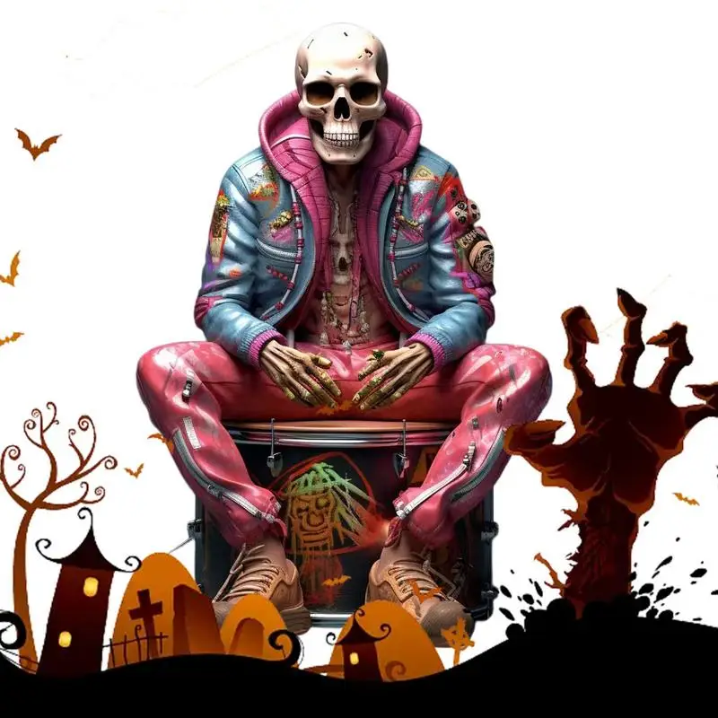 

Cool Skeleton Figurines Resin Funny Rock Band Figurine Day Of The Dead Statue Indoor Outdoor Halloween Decoration Skeleton