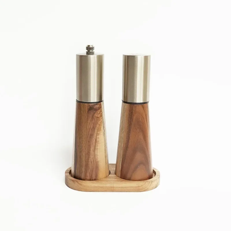 Pepper Coarse Salt Grinder Metallic Acacia Wood Kitchen Seasoning Jar Pepper Mill Set Spice Jar Salt Shaker Kitchen Supplies