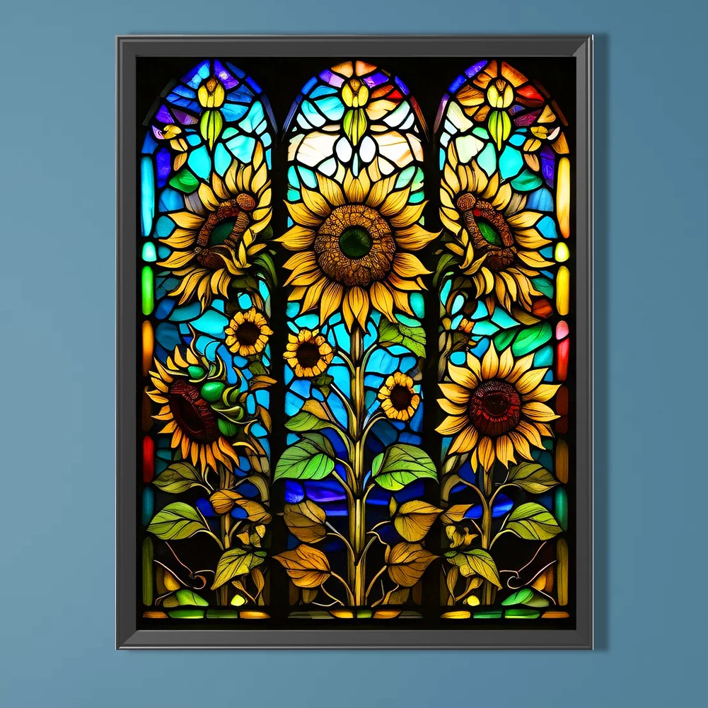 5D DIY Full Round Drill Diamond Painting Kit Stained Glass Sunflower ...