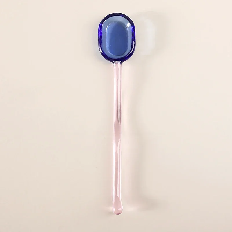 Creative Glass Dessert Spoon Colored Transparent Coffee Dessert Stirring Spoon Long Handle Spoon Kitchen Tableware