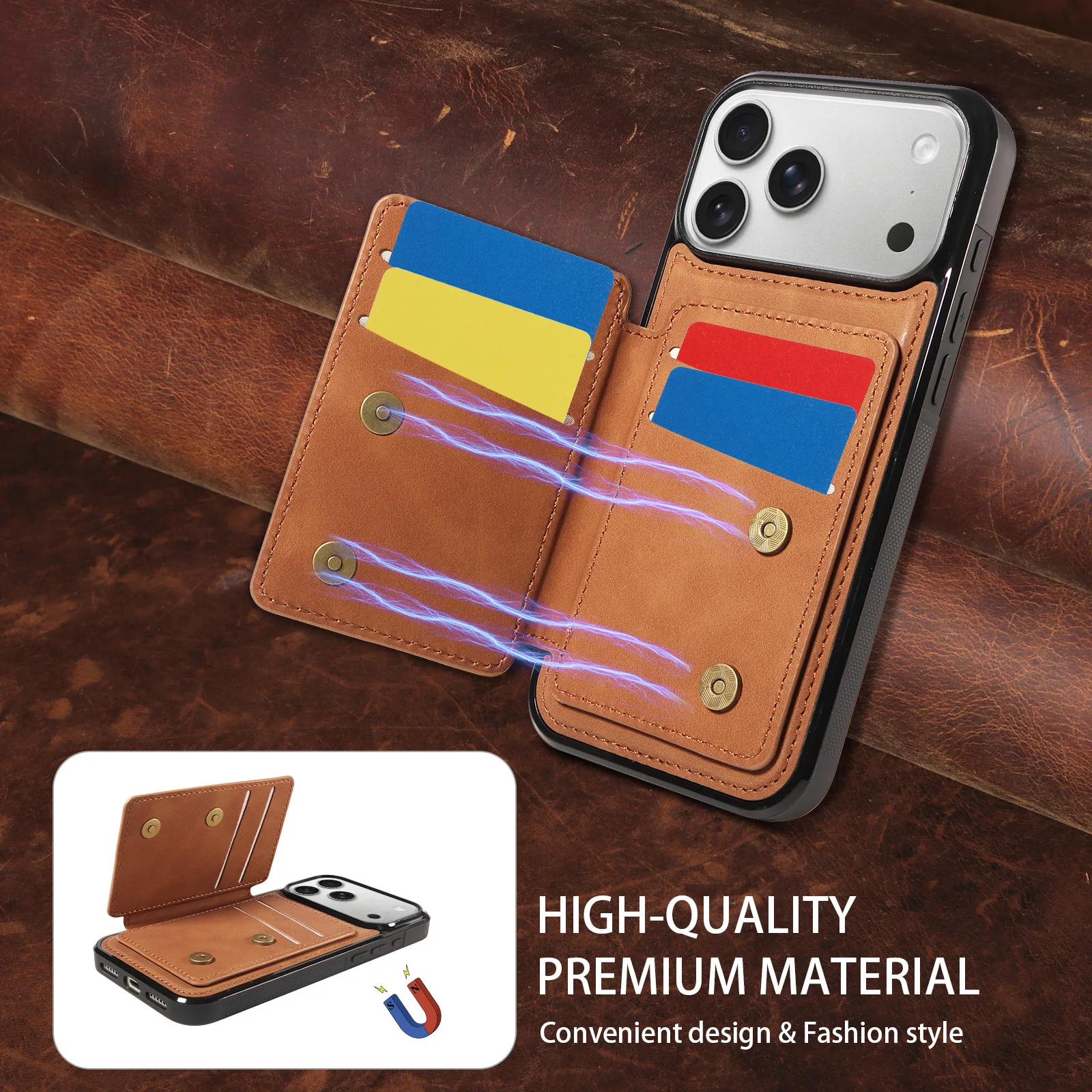 Premium PU Leather Wallet Phone Case with Card Slots, Stand & Magnetic Buckle