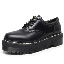 

Women's Fashion Tassels Round-Toe Lace-up Platform Wedge Oxford Shoes Black Genuine Leather Women Chunky Lolita Shoes Zapatos
