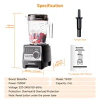 BioloMix Mélangeur professionnel 1500 W, pot de 2,6 L sans BPA avec 6 lames, 7 réglages de programme pour smoothies, shakes, lait de noix 6