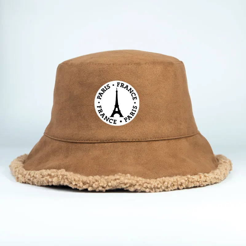 

Панама из искусственной замши унисекс, двусторонняя теплая шапка с принтом, для взрослых, из искусственной шерсти, для осени и зимы
