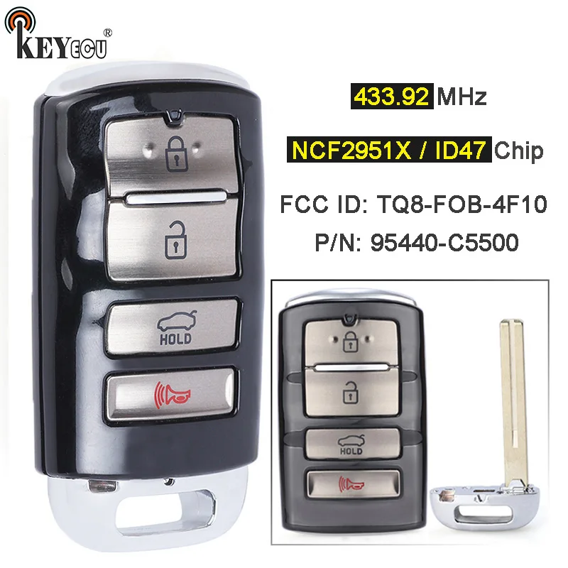 

KEYECU 433MHz ID47 Chip FCC ID; TQ8-FOB-4F10 P/N: 95440-C5500 Keyless Smart Remote Car Key Fob for Kia Sorento 2018 2019
