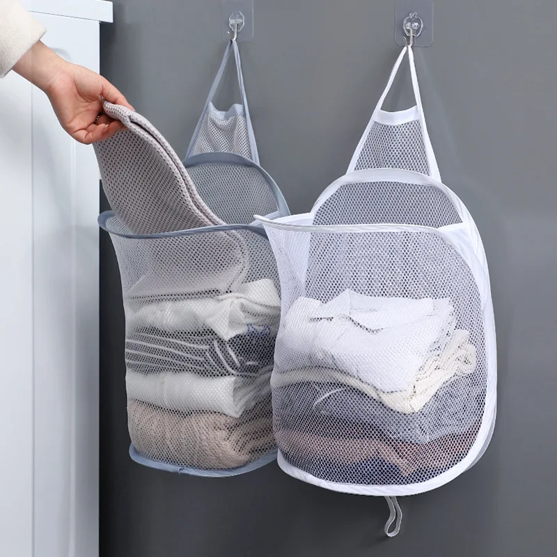 

Dirty Clothes Bathroom Clothes Mesh Storage Bag Folding Laundry Basket Organizer for Household Wall Hanging Basket Frame Bucket