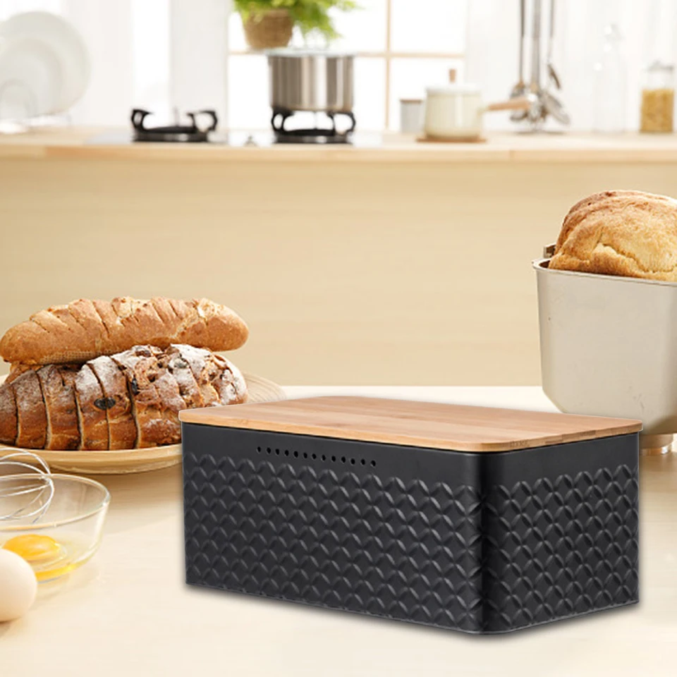 Boîte De Rangement à Pain En Bambou, Grande Capacité, Récipient à Pain De Cuisine Avec Couvercle Enroulable Pour Biscuits, Cupcakes