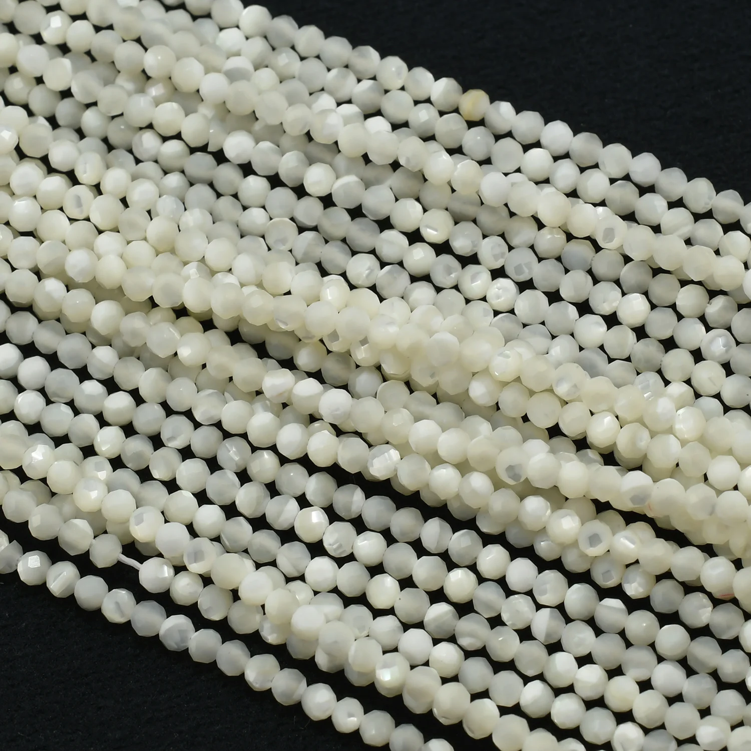 천연 크림 화이트 자개 MOP 패싯 라운드 비즈 2mm, 3mm, 4.3mm