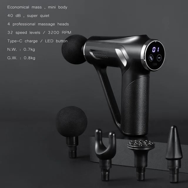 32 speed levels Electric massage Gun Slimming Body Neck back foot leg shoulder Massager Muscle Fascia Gun percussion massagers Black H08-4 heads