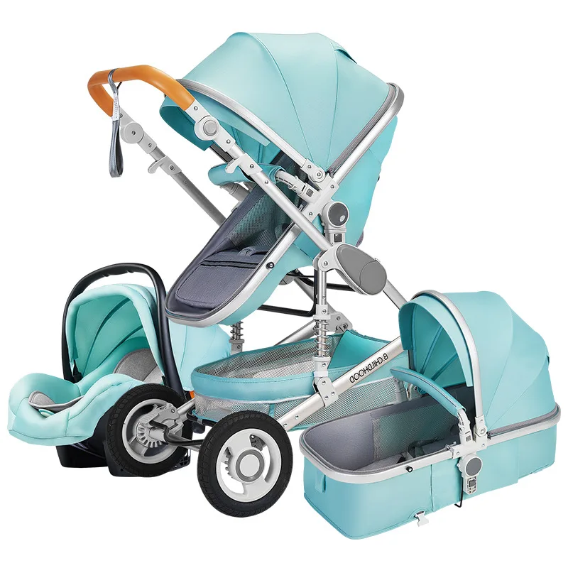 baby stroller 3 in 1 with car seat,Luxury Multifunctional BABY carriage,blue Folding baby stroller,High Landscape newborn car