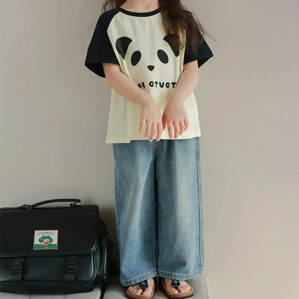 الربيع والخريف جديد الفتيات مستقيم الساق الجينز النسخة الكورية الموضة الأساسية تنوعا 3-7 سنة ملابس كاجوال للأطفال