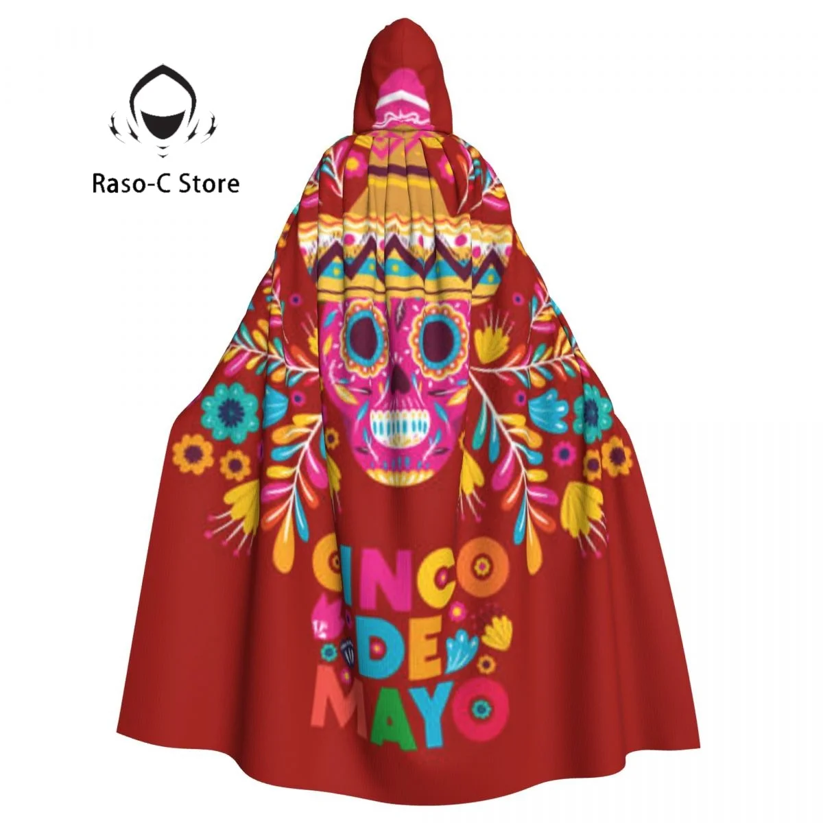 

Unisex Adult Cinco De Mayo With Skull And Hat Cloak with Hood Long Witch Costume Cosplay