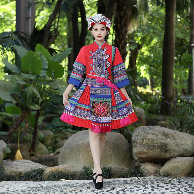 

Dress of Miao Minority Female Costume Dance Zhuang Adult Performance Clothes