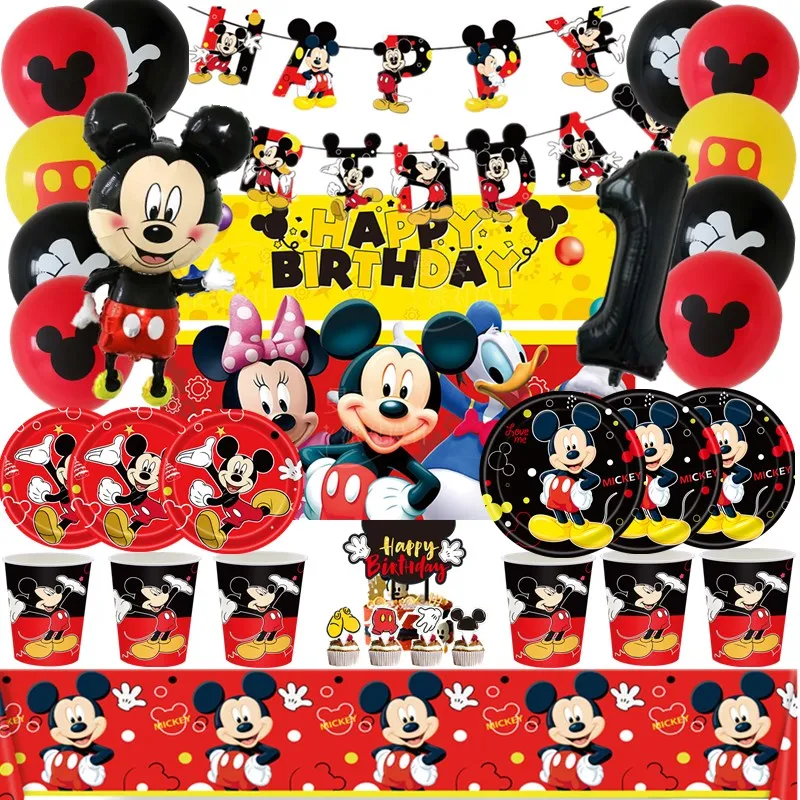 

Disney Mickey Mouse Birthday Party Decoration Mickey Balloon Disposable Tableware Backdrops Baby Shower Kids Boys Party Supplies