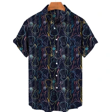 

Personalized Custom Summer Men's 3d Printing Shirt Music Element Pattern Large Size Loose Short-sleeved Shirt Hawaiian Camicias