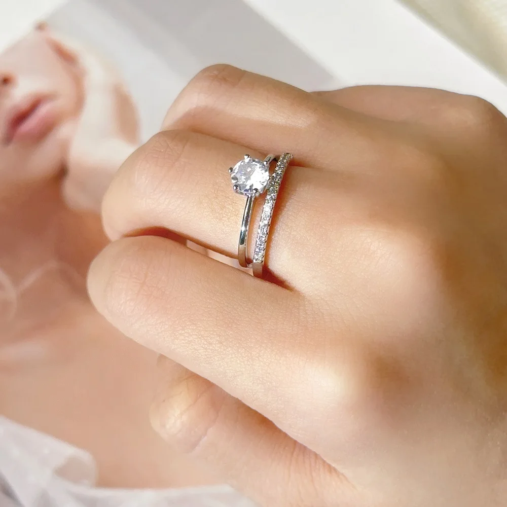Conjunto de anillos de boda a juego clásicos para mujer, anillos de  compromiso con circonita, accesorios de piedra de cristal, joyería SR013