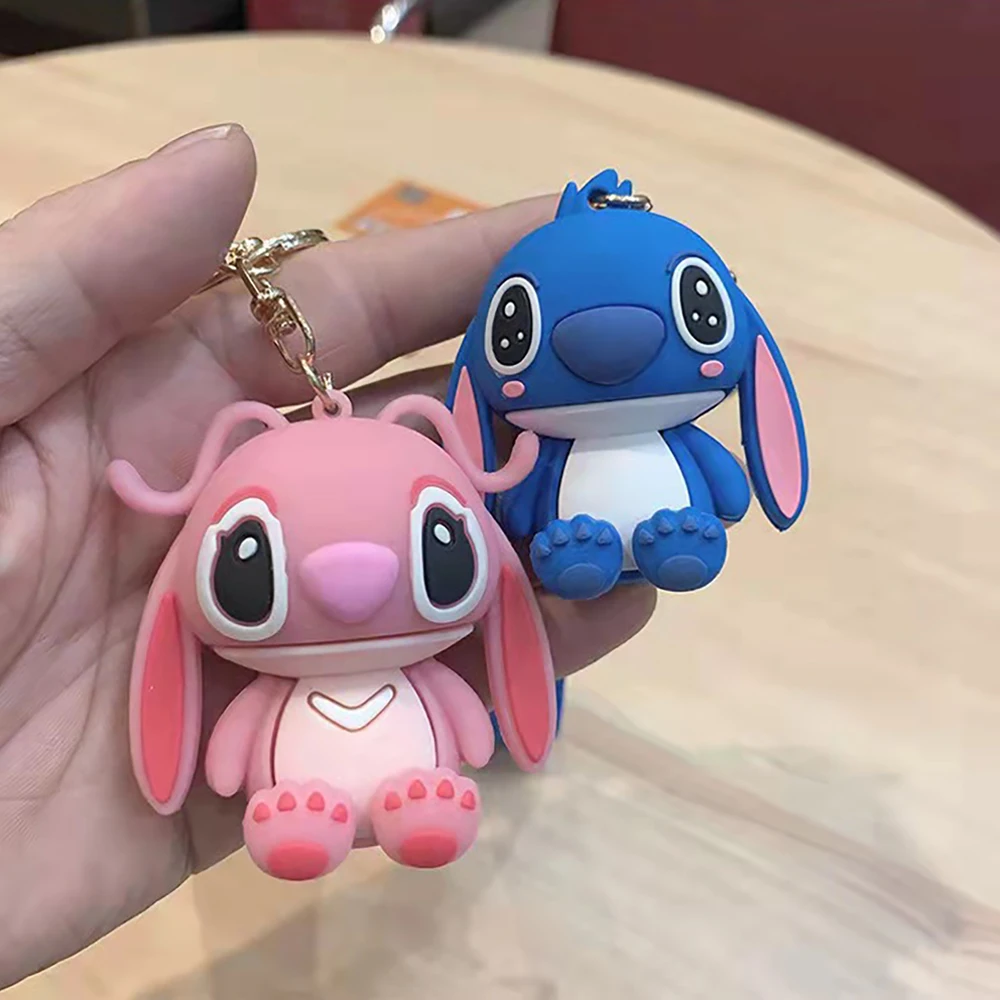 Porte-clés de dessin animé Disney et Stitch, porte-clés rose Angie,  pendentif de sac à