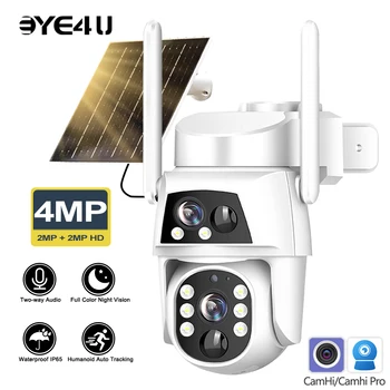 Camhi Solar WiFi Camera Dual Lens Two Screens 4MP Security Cameras Humanoid Auto Tracking Battery CCTV 4G Video Surveillance 1