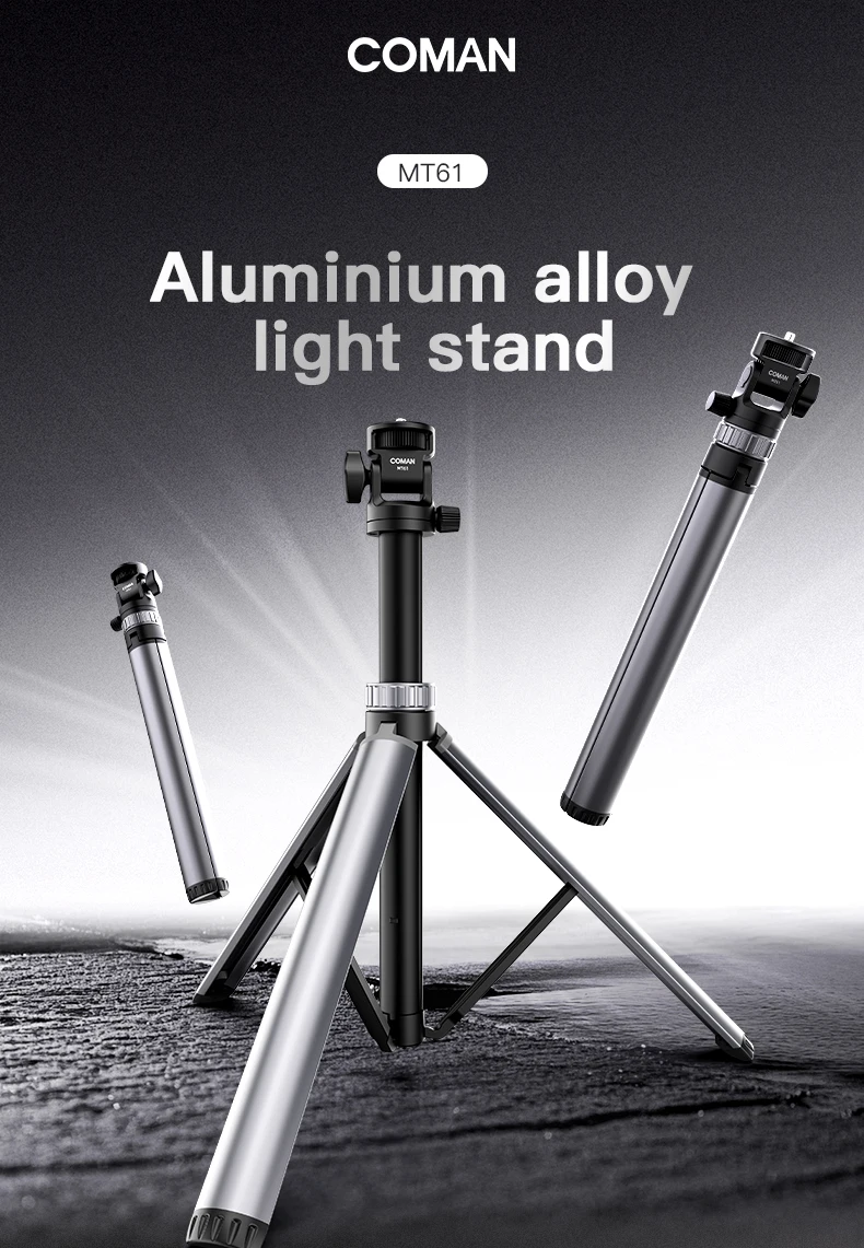 COMAN MT61 1,96M Tragbares Lichtstativ für LED-Licht Projektor Blitz Softbox Mit Kabelloser Bluetooth-Verbindung für Sony Canon iPhone – Detail 1