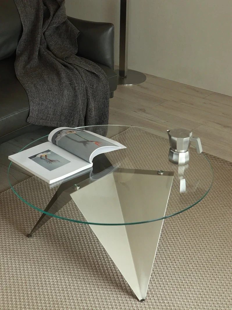 Metal stainless steel glass round simple coffee table
