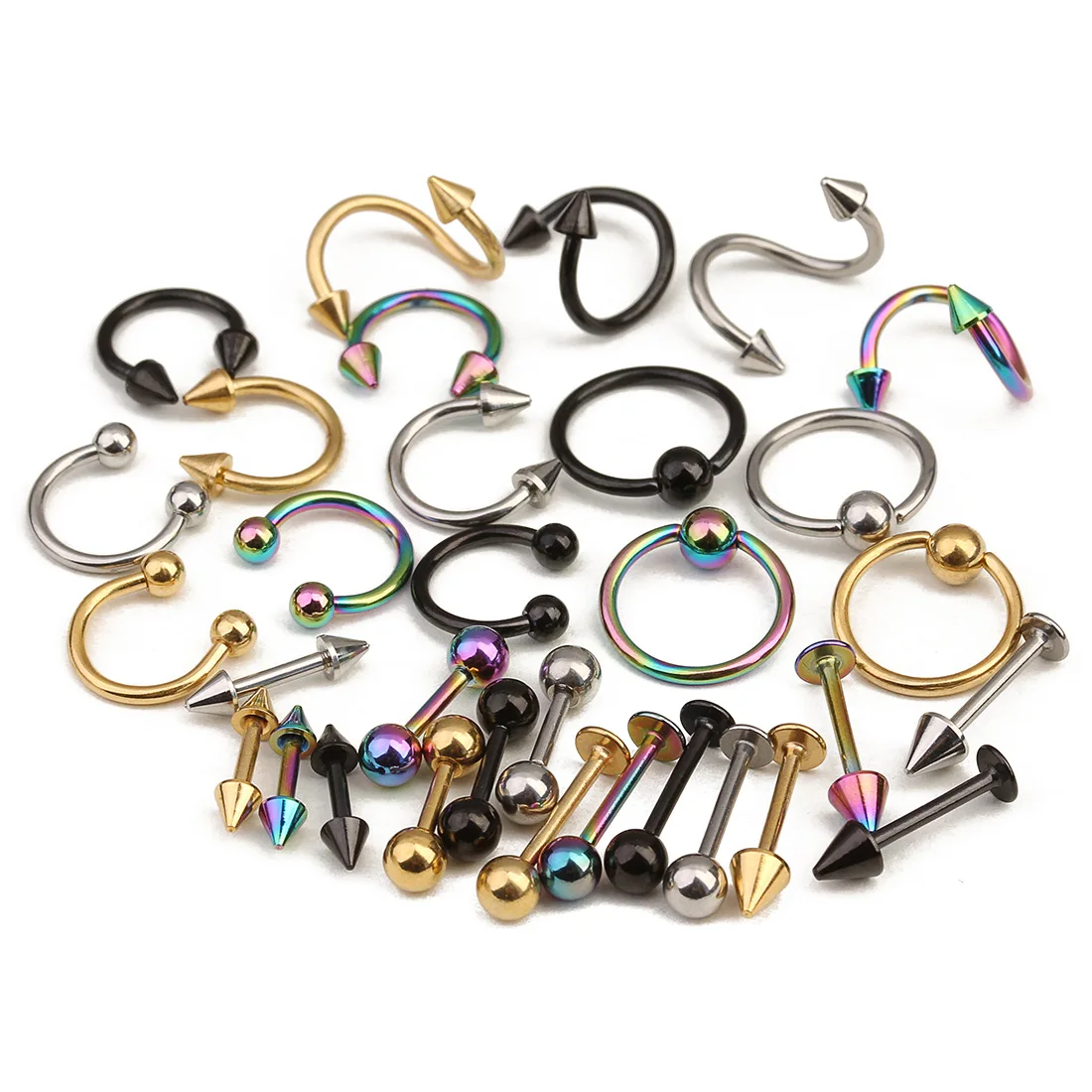 Surgical Steel Piercing Ring Set Eyebrow Lip Nose Hoop Nostril Ear Tongue Piercings Body Jewelry For Women Men 8Pcs/set piercing jewelry,body piercing jewelry,body jewelry