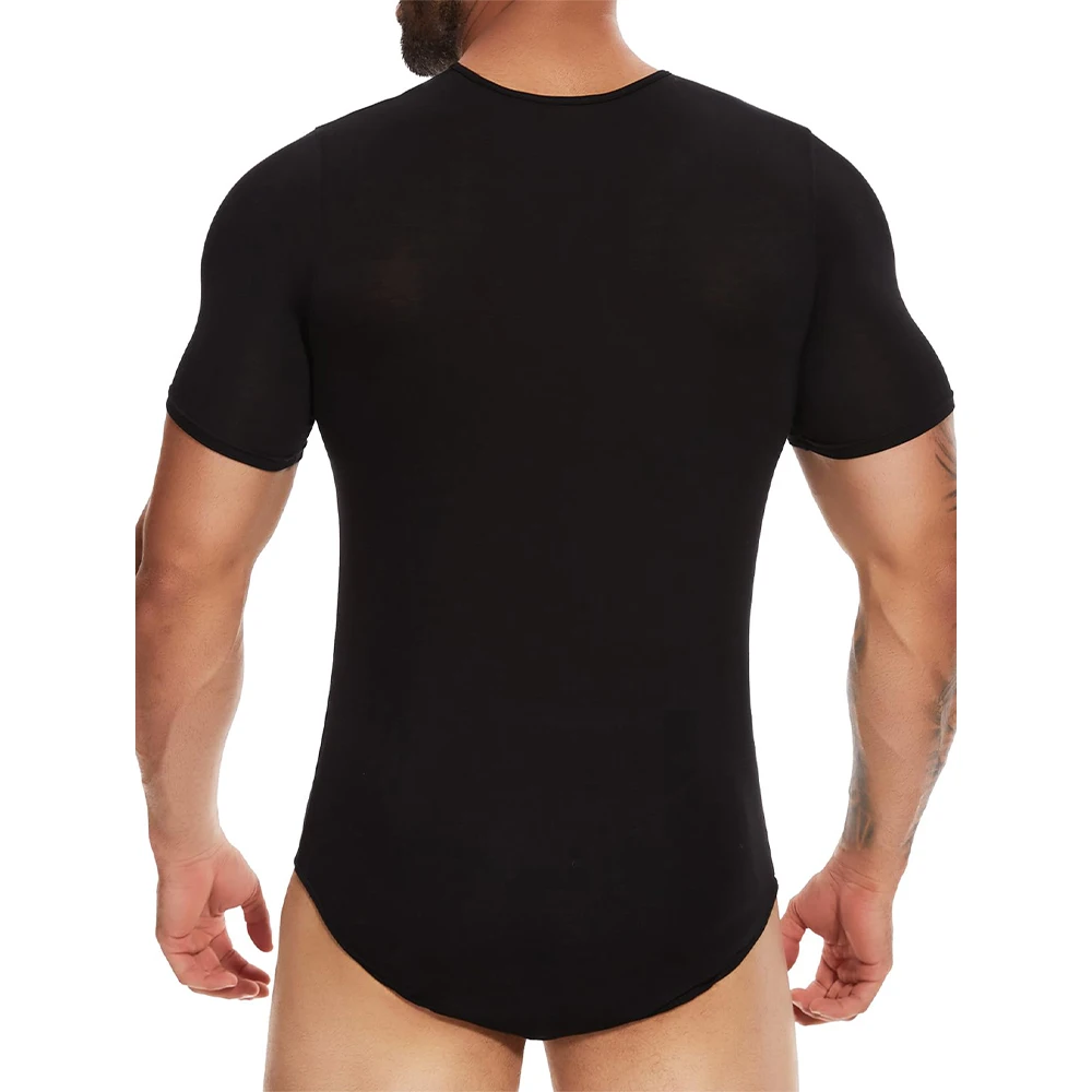 Mens Short Sleeve Bodysuit Shapewear Button Crotch Lightweight Viscose Tank Top Soft Breathable Summer Casual Romper Pajamas men underwear men undershirt short sleeve undershirt