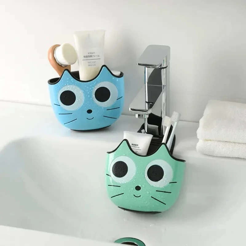 Cute Cat-Shaped Sink Caddy with Drainage - Kitchen & Bathroom Organizer for Sponges, Utensils, and Personal Care Items