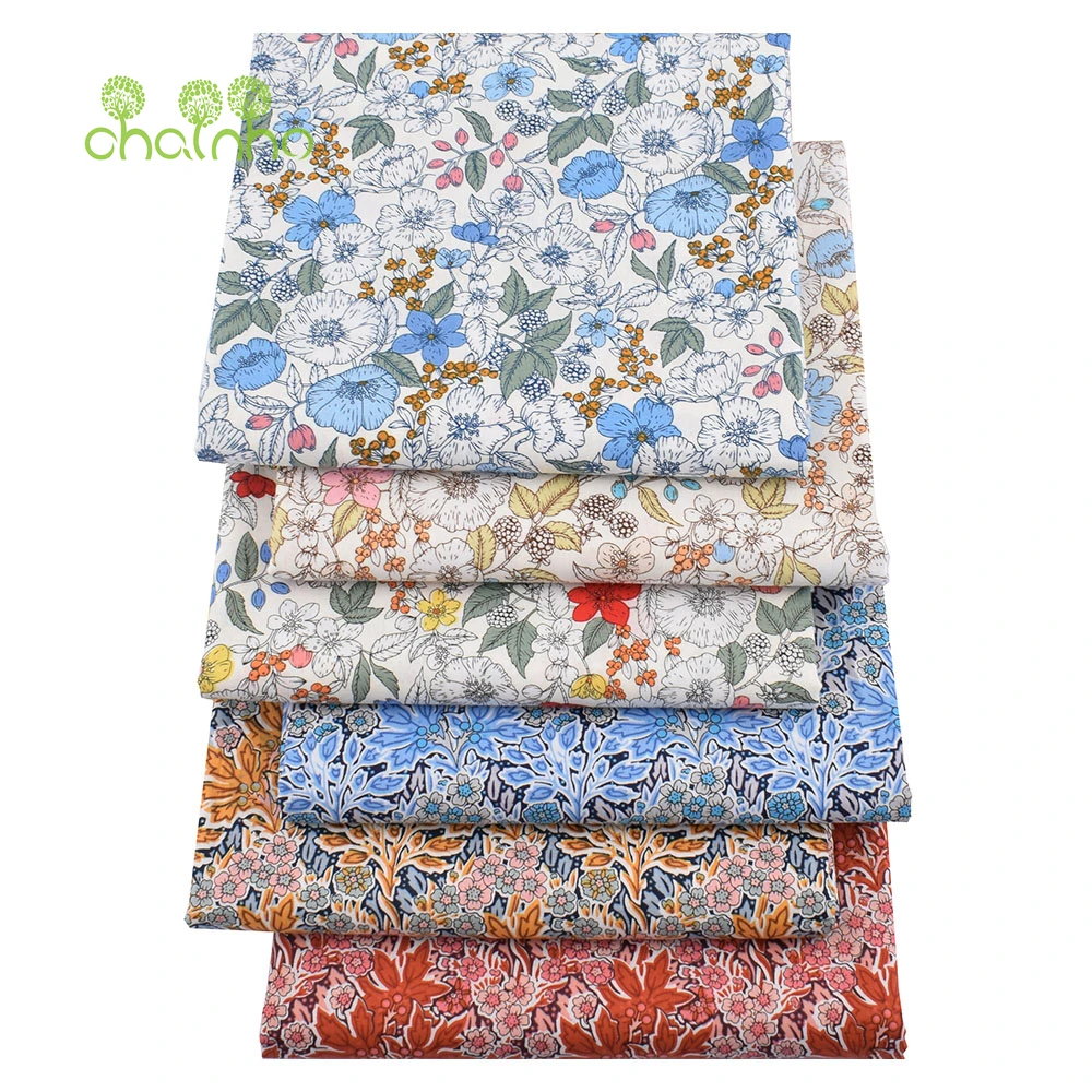Chainho,Printed Plain Weave Poplin Cotton Fabric,DIY Sewing Quilting Material,Patchwork Cloth,3 Sizes,Floral Series,15PC75