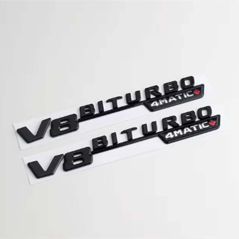 2pcs 벤트 펜더 트림 엠블럼 블레이드 로고 V8 BITURBO 4MATIC + V8 C200 C300 E300 E400 W213 자동차 사이드 스티커