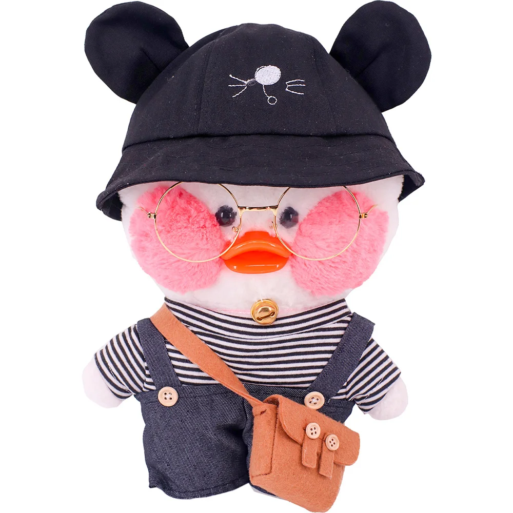 Kawaii Duck Doll Clothes Black Series Plush Animal Model 30cm Lalafanfan Yellow Duck Dress Sweater Glasses Bag Plush Stuffed Toy