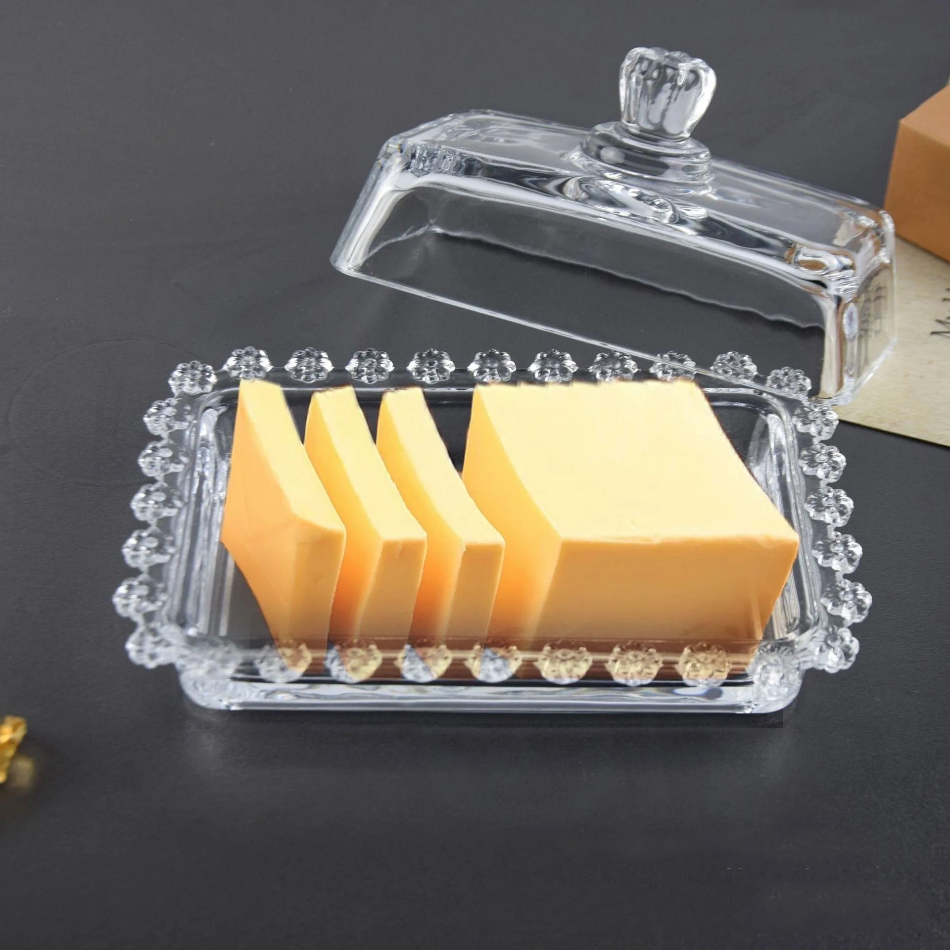 6.5inch Glass Butter Dish with Lid Butter Keeper Holder Tray Container Kitchen Accessory