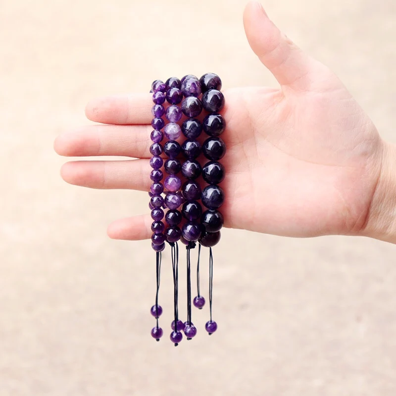 Natural Amethyst Bracelet Purple Beads Jewelry for Women Men