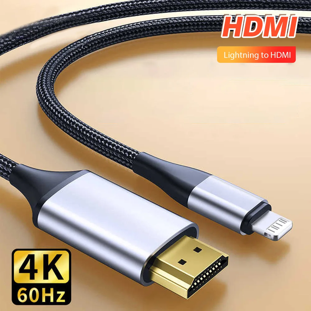 Lightning to HDMI adapter 4K HD iPhone 14 13 12 Connection HDTV Monitor Projector Display Synchronous Audio 2M Cable