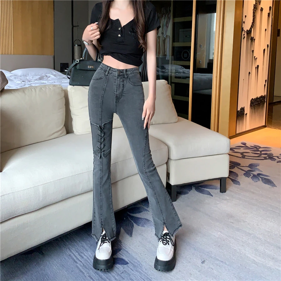 Pantalones vaqueros cintura alta para mujer, ropa de calle, informal, vintage, venta al por mayor, barato| | - AliExpress