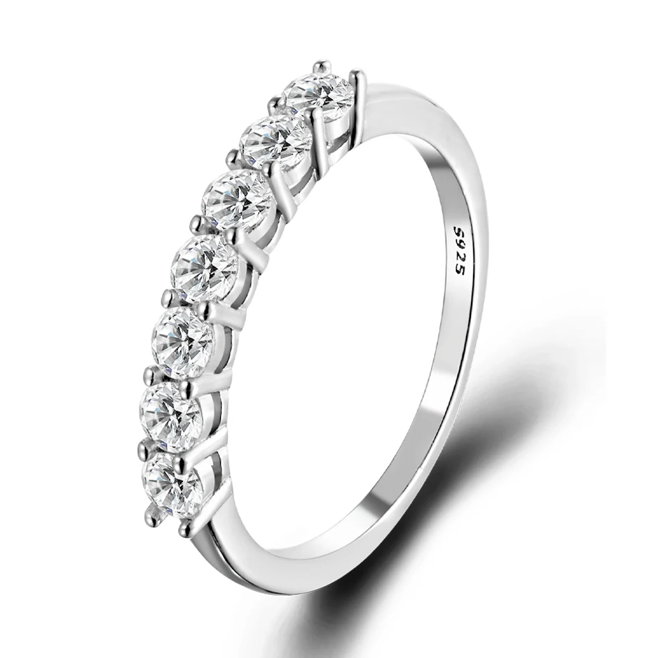 URMYLADY Real D Color 7 Stones 3mm Full Moissanite Row Rings S925 Sterling Silver Plate Pt950 Simple Jewelry For Wholesale 2