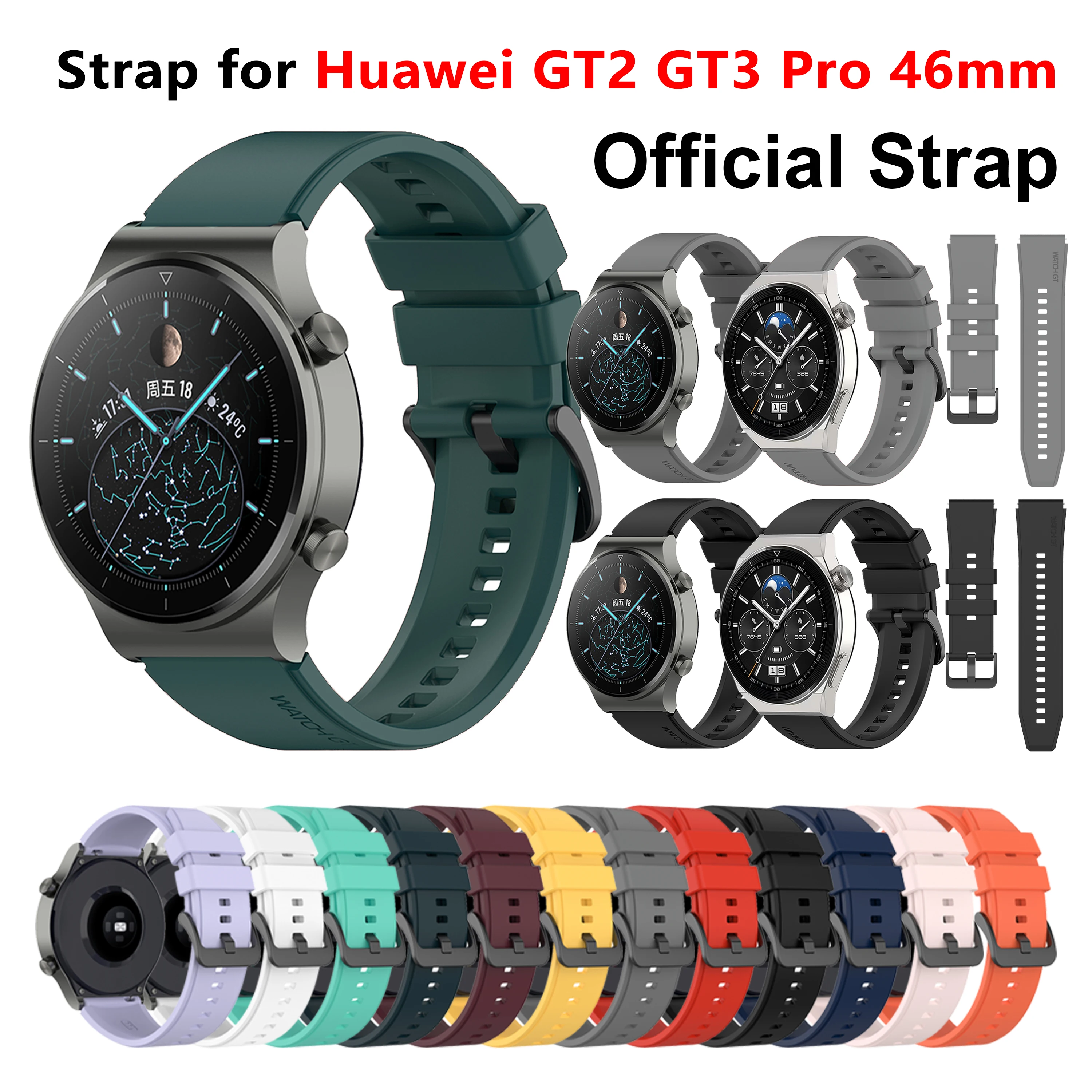 

22mm Official Strap for Huawei Watch GT 2 Pro Smart watch band soft Slicone Bracelet Huawei GT2 GT3 Pro 46mm watch wrist correa