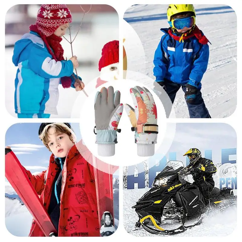 Ski Gloves For Kids Anti-Slip Insulated Winter Gloves Padded Warm Winter Gear Waterproof Thickened Gloved Padded For Skiing 2