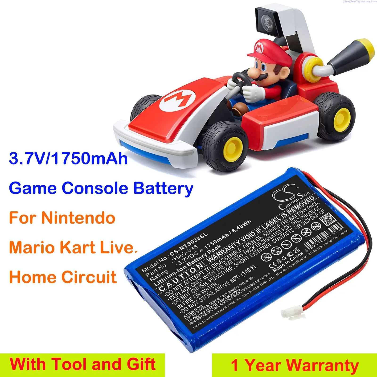 Cameron Sino 1750Mah Batteria Per Console Di Gioco Hac-038 Per Nintendo Mario Kart Live, Home Circuit