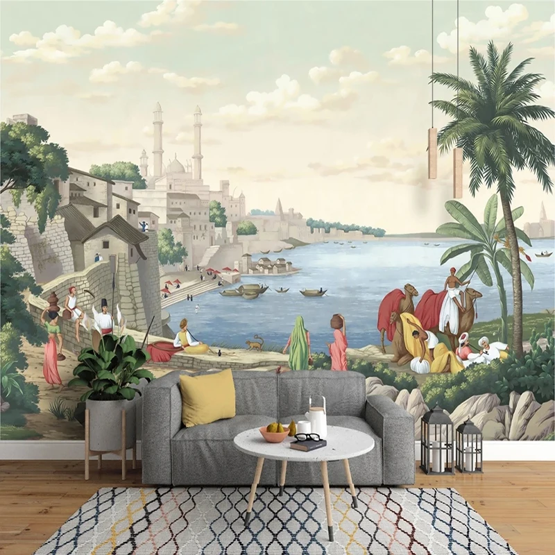 Photo Wallpaper European Vintage Hand-painted Seaside Castle Mural Living Room TV Bedroom Sofa Clom Luxury Decor Papel De Parede b6 european vintage password book diary book hand ledger business notebook notes college student diary book sub password lock