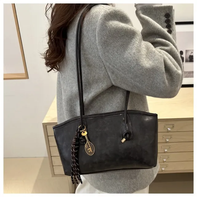Y2K Trend PU Leather Work Shoulder Bag Large Capacity Simple Female Crossbody Bag Solid Color Commuting Bag Women Female 4