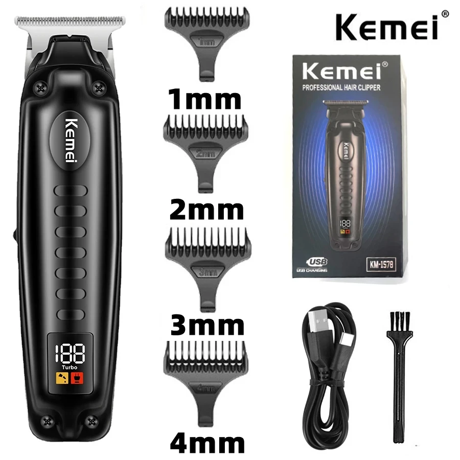 Kemei KM-1578 남성용 충전식 헤어 클리퍼, 전문 LCD 디지털 디스플레..