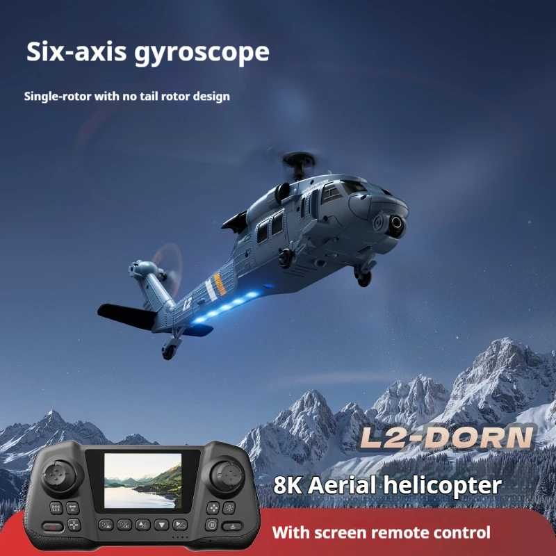 4DRC L2 아파치 군용 원격 조종 헬리콥터 6축 자이로 싱글 로터 8K 공중 광학 흐름 스크린 리모컨 포함 남자아이 선물