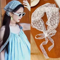 Retro Sweet Flower Triangle Hair Scarf Women Girls Square Scarf Headband Korean French Pastoral Headdress Summer Lace Headwear 1